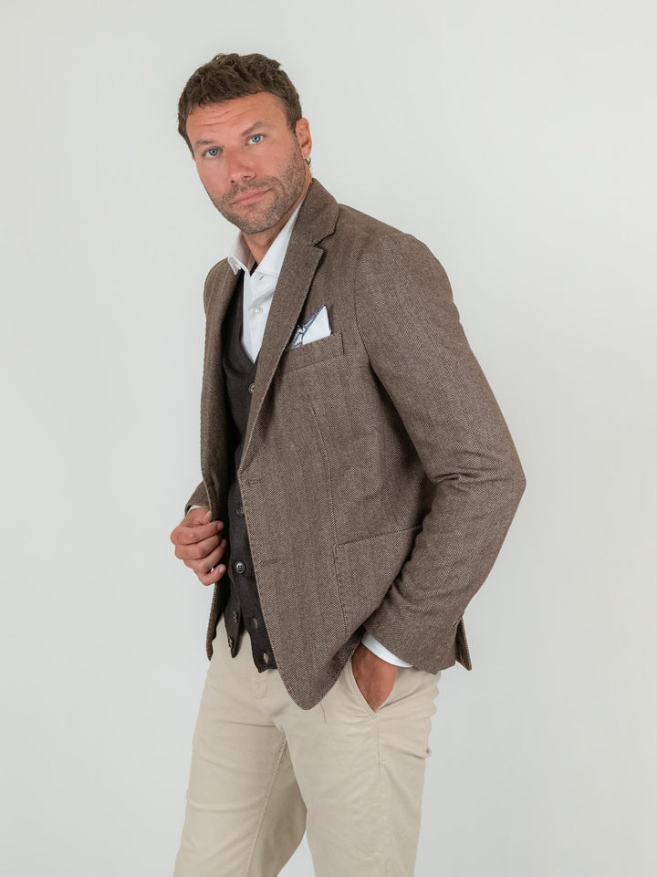 BLAZER IN TESSUTO SPIGATO TESTA MORO LM242 T MORO ANDREA MORANDO 