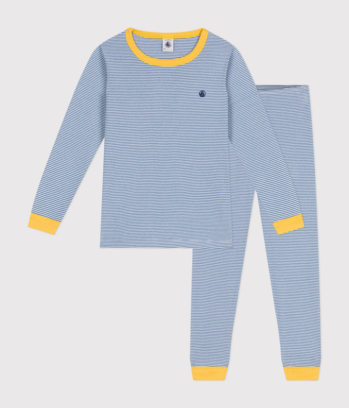Pigiama a righe blu in cotone unisex A0BOW 02 PETIT BATEAU 