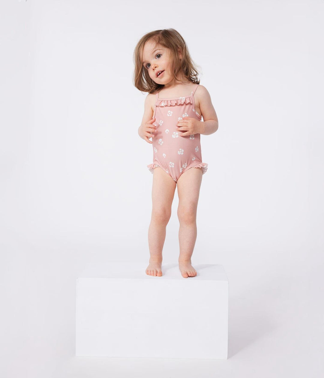 Costume da bagno intero con stampa floreale e volant neonato