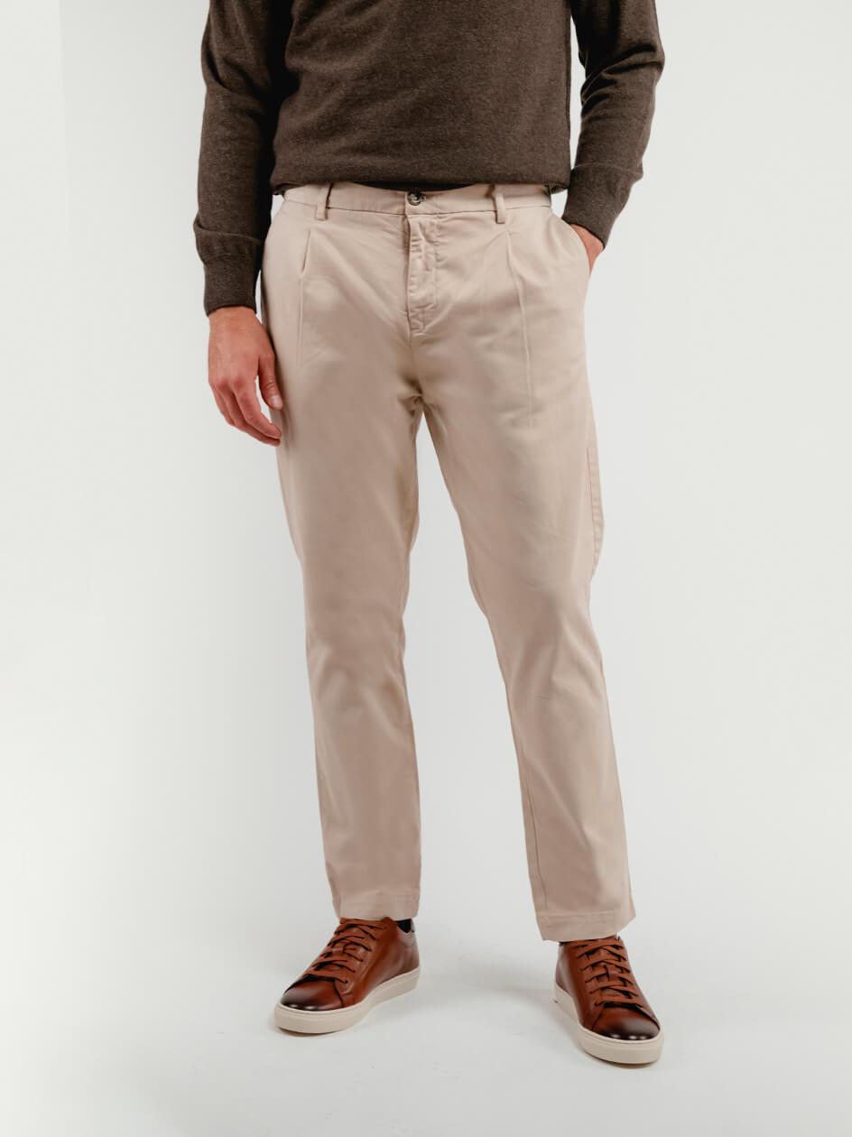 PANTALONE CON PENCES IN COTONE BEIGE BU26W33PAPA 112 ANDREA MORANDO 