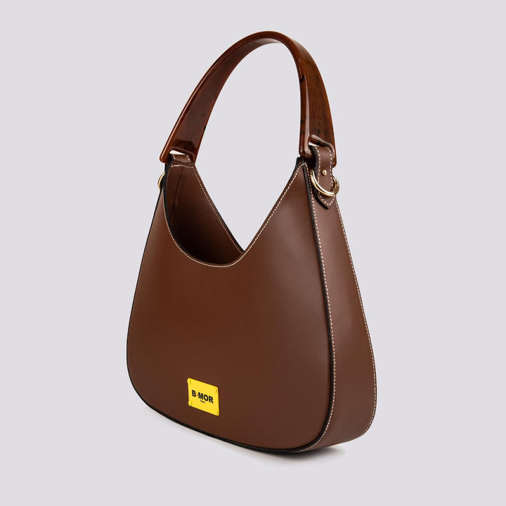 BORSA IN PELLE TESTA MORO CON MANICO IN OSSO "HALO" HALO MARRONE BIMOR 