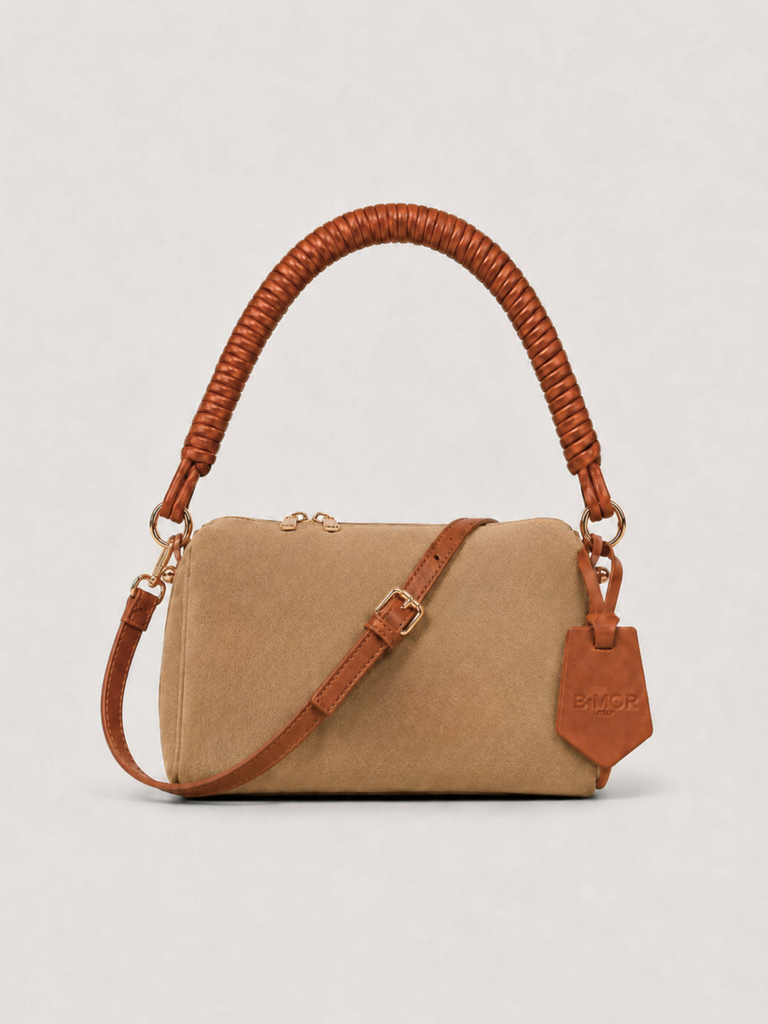 Borsa a spalla Mini Cube in pelle scamosciata beige MINI CUBE BEIGE BIMOR 