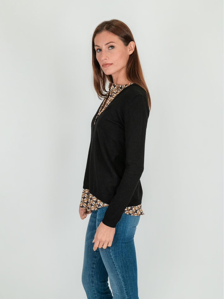 MAGLIA CAMICIA NERA CON INSERTO FANTASIA 245W1460 132 ANDREA MORANDO 