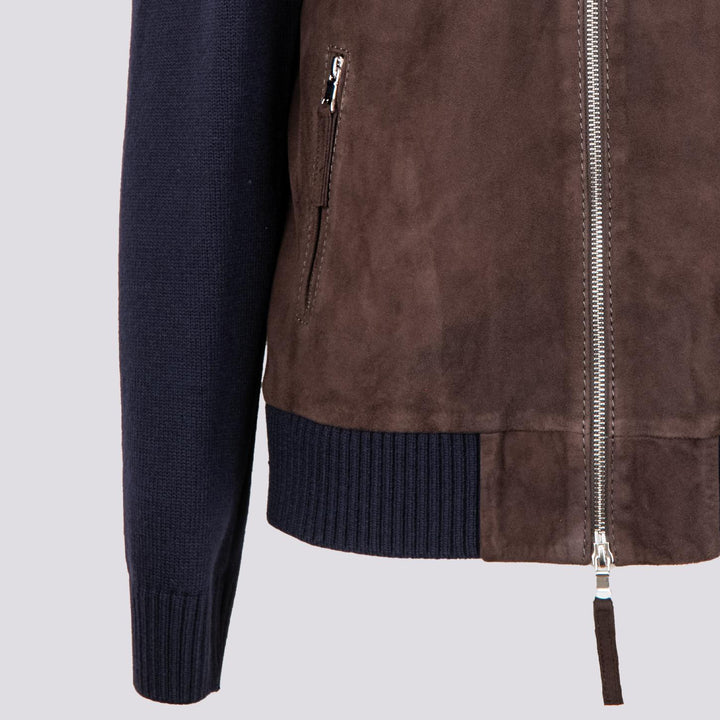 GIUBBOTTO IN CAMOSCIO MARRONE CON INSERTI N MAGLIA FRANCIS FRANCIS 309 JACK LEATHER 