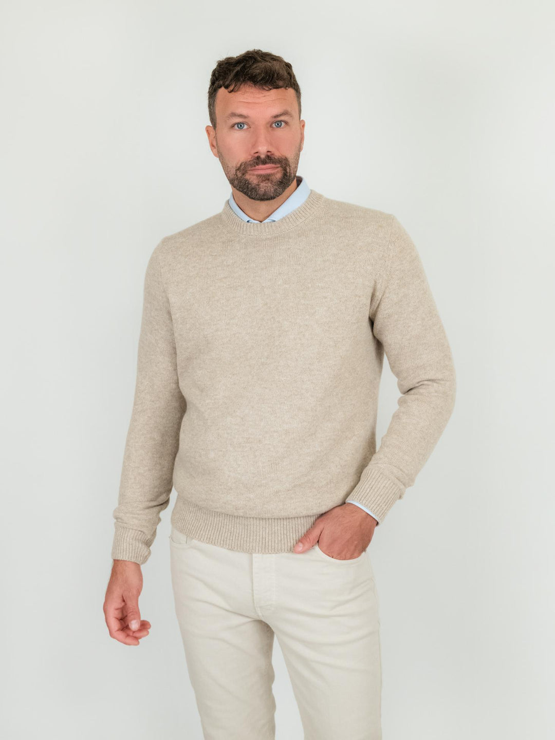 MAGLIONE GIROCOLLO BEIGE MISTO CASHMERE 1211224 646 ANDREA MORANDO 