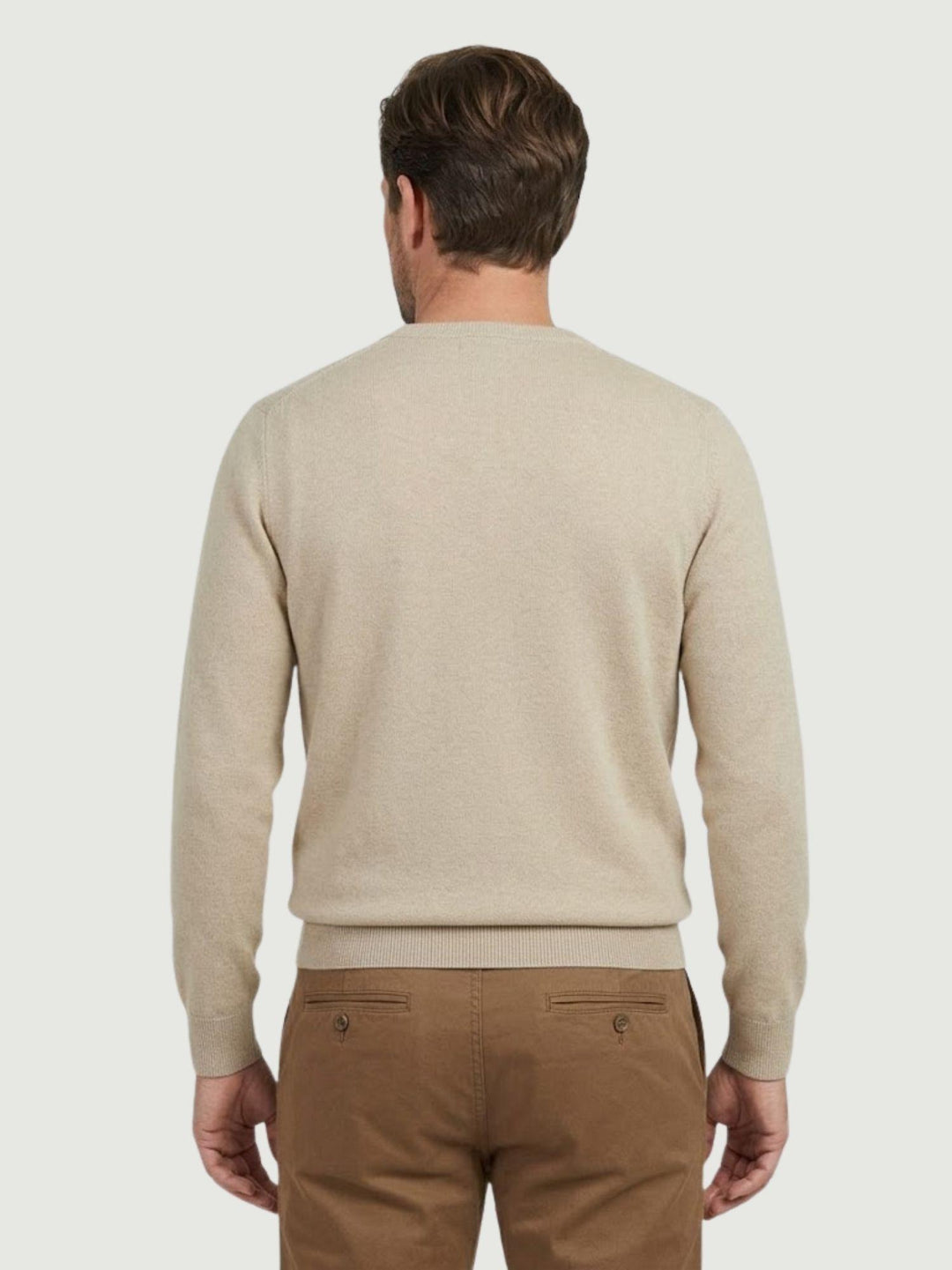 Maglia a V in cotone rasato beige 3851900 607 ANDREA MORANDO 