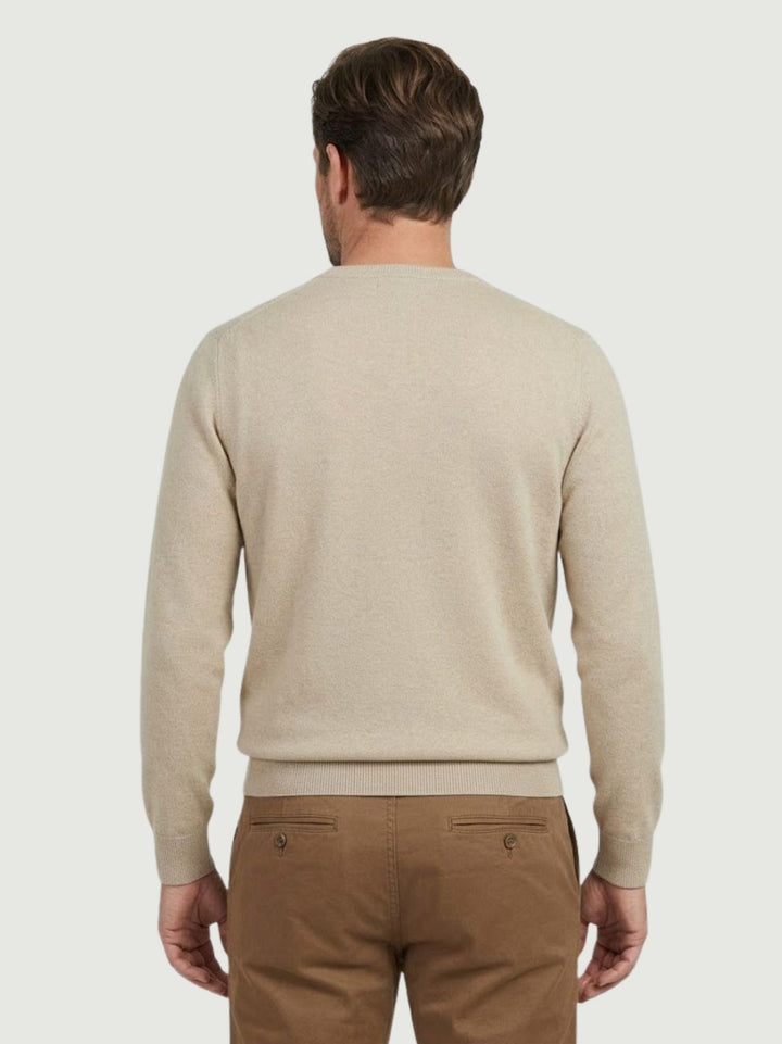 Maglia a V in cotone rasato beige 3851900 607 ANDREA MORANDO 