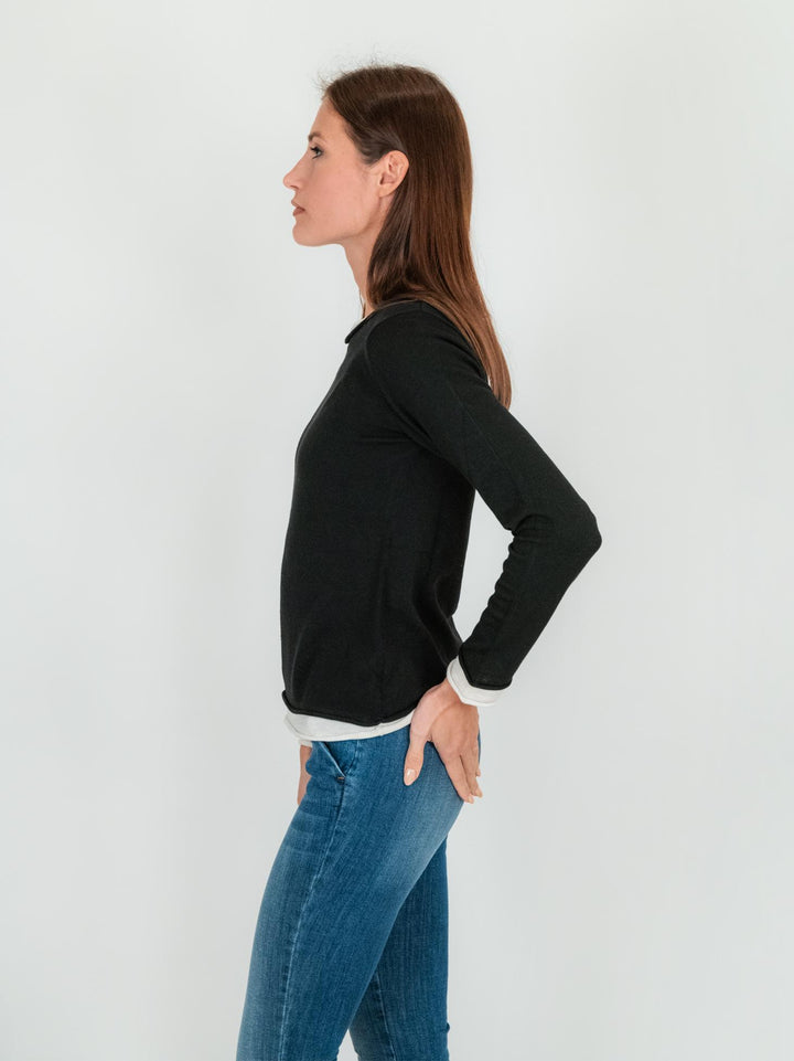 MAGLIA NERA CON COLLO A BARCHETTA 1275 029 ANDREA MORANDO 