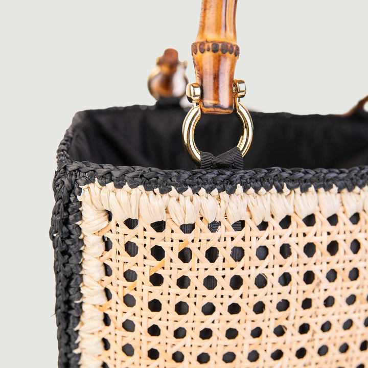 SHOPPER IN RAFIA NATURALE NERA 4768 NERO CATERINA BERTINI 