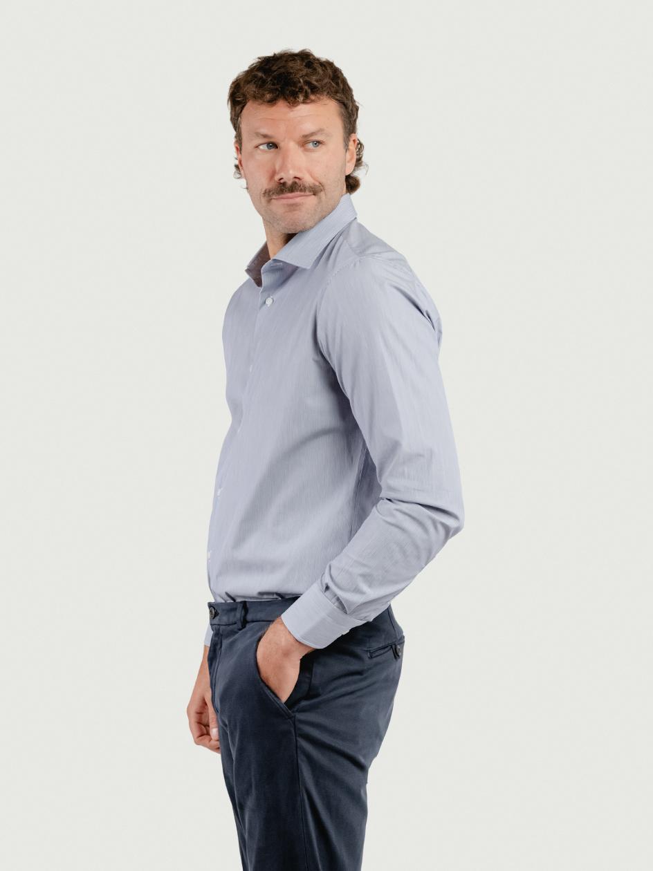 CAMICIA SLIM IN TWILL DI COTONE CON FANTASIA MICRORIGA BLU TWILLSLIM RIGA BLU ANDREA MORANDO 