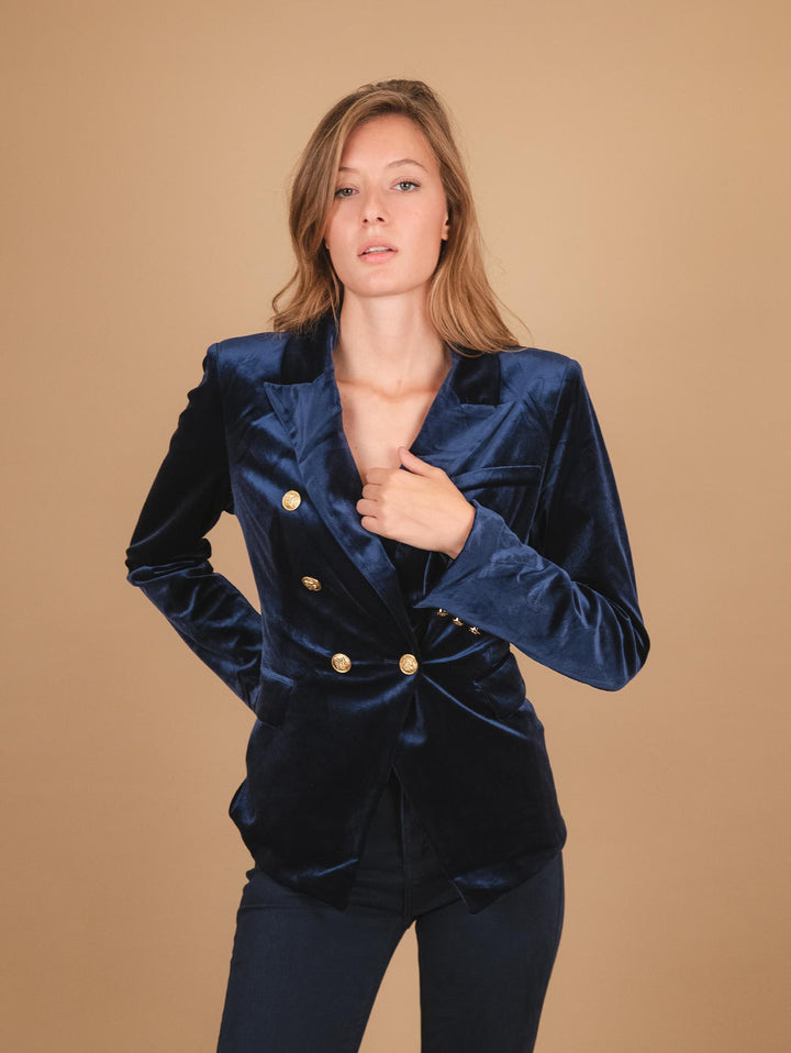 Blazer doppiopetto in velluto blu V2021 BLU ANDREA MORANDO 
