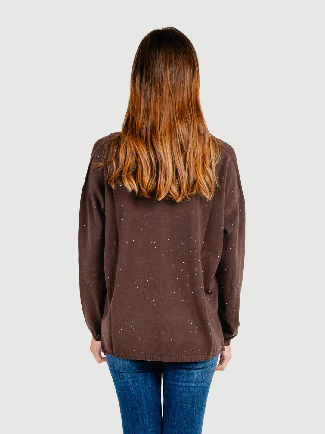 MAGLIA OVER A V MARRONE CON STRASS 7451V MARRONE ANDREA MORANDO 