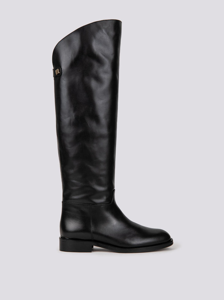 STIVALE ALTO CON GAMBALE ASIMMETRICO IN PELLE NERA B5333/CAV NERO ANDREA MORANDO 