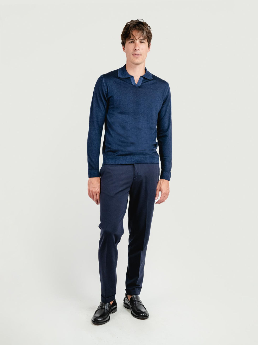 PANTALONE CLASSICO IN JERSEY BLU NAVY P003 174 ANDREA MORANDO 