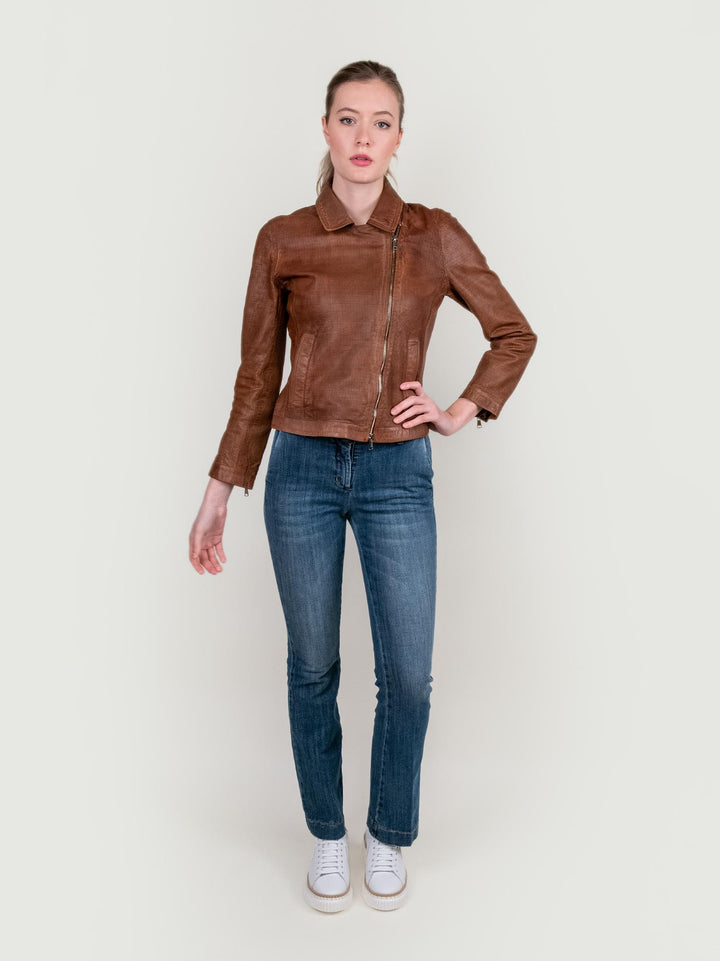 CHIODO IN PELLE TRAFORATA CUOIO ANTIGUA PERFO 05 JACK LEATHER 