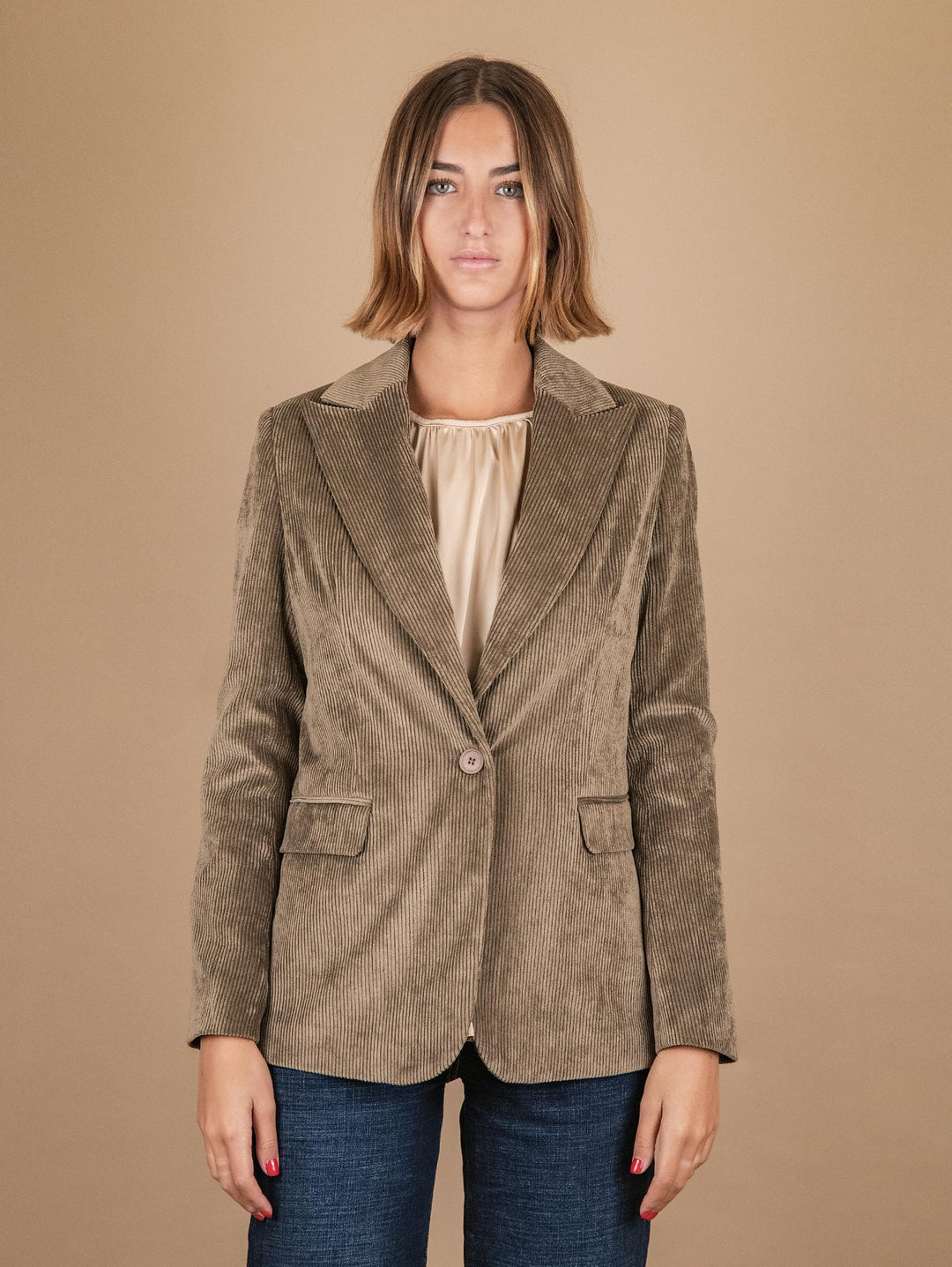 BLAZER MONOPETTO IN VELLUTO A COSTE VERDE SALVIA 93351VRS 73 ANDREA MORANDO 