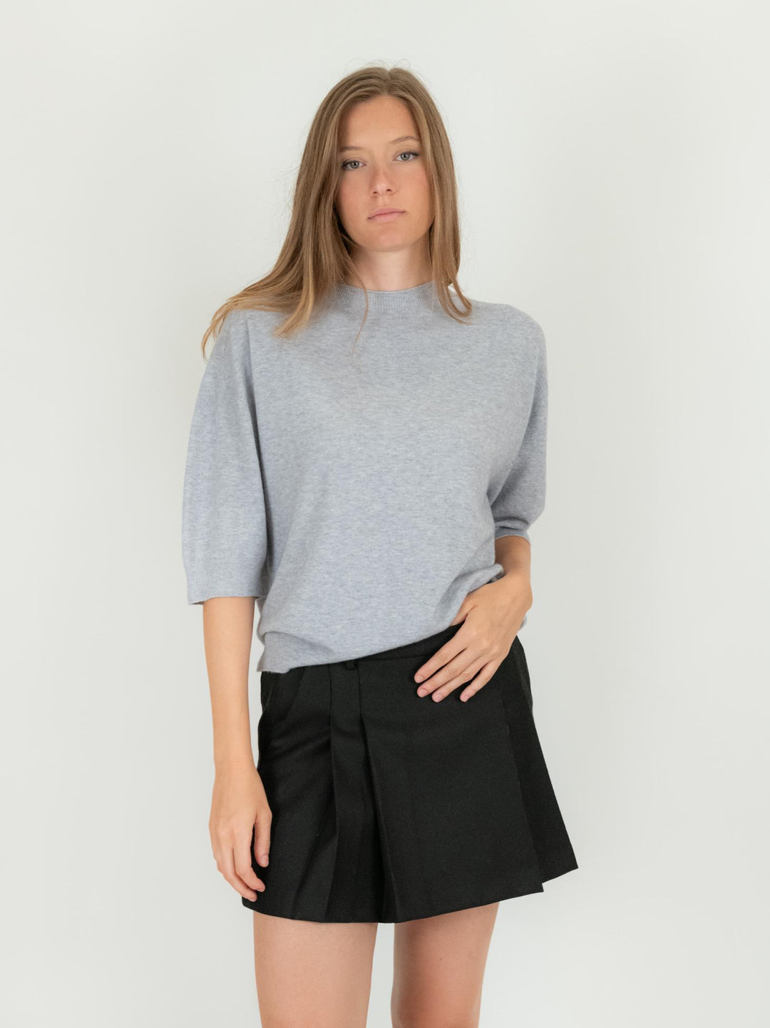 MAGLIA CON MANICHE A 3/4 GRIGIO PERLA 0520/104 0020 BIMOR 