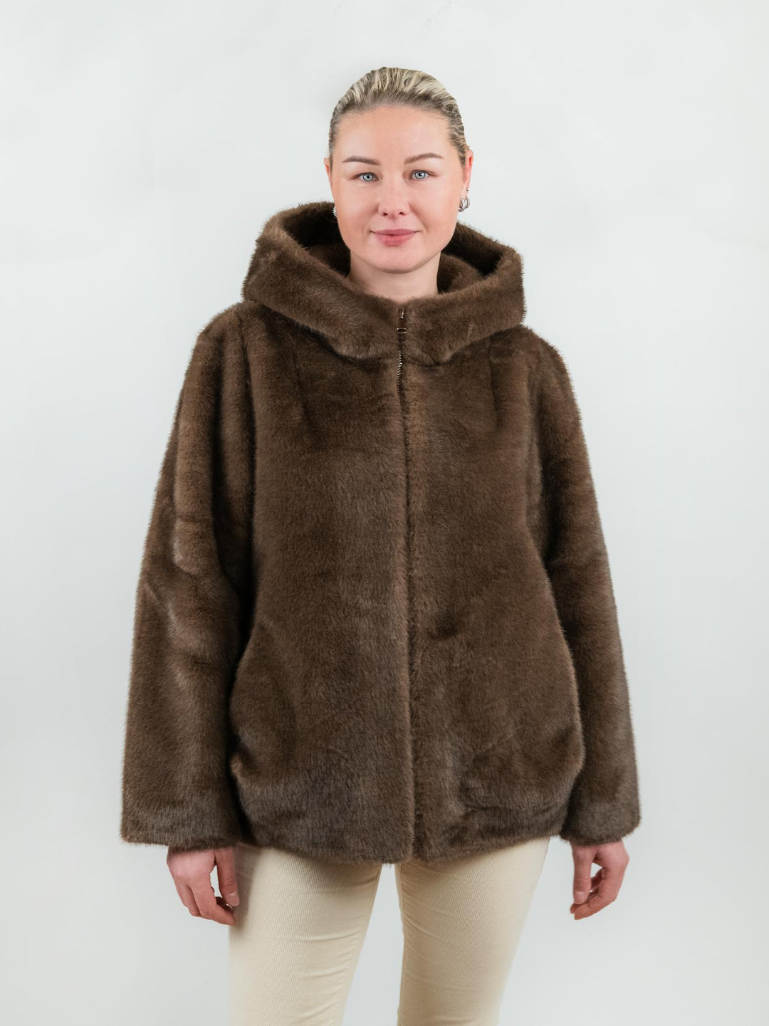 ECOPELLICCIA CON CAPPUCCIO MARRONE 18/007 MORO ANDREA MORANDO 