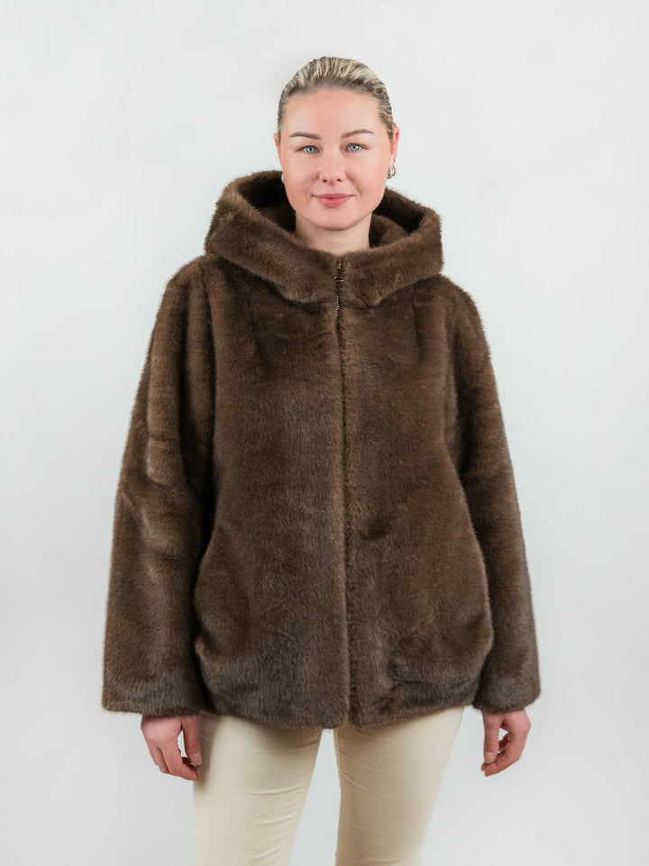 ECOPELLICCIA CON CAPPUCCIO MARRONE 18/007 MORO ANDREA MORANDO 