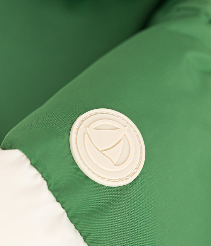 Piumino color block verde, crema e blu con cappuccio A0B43 01 PETIT BATEAU 