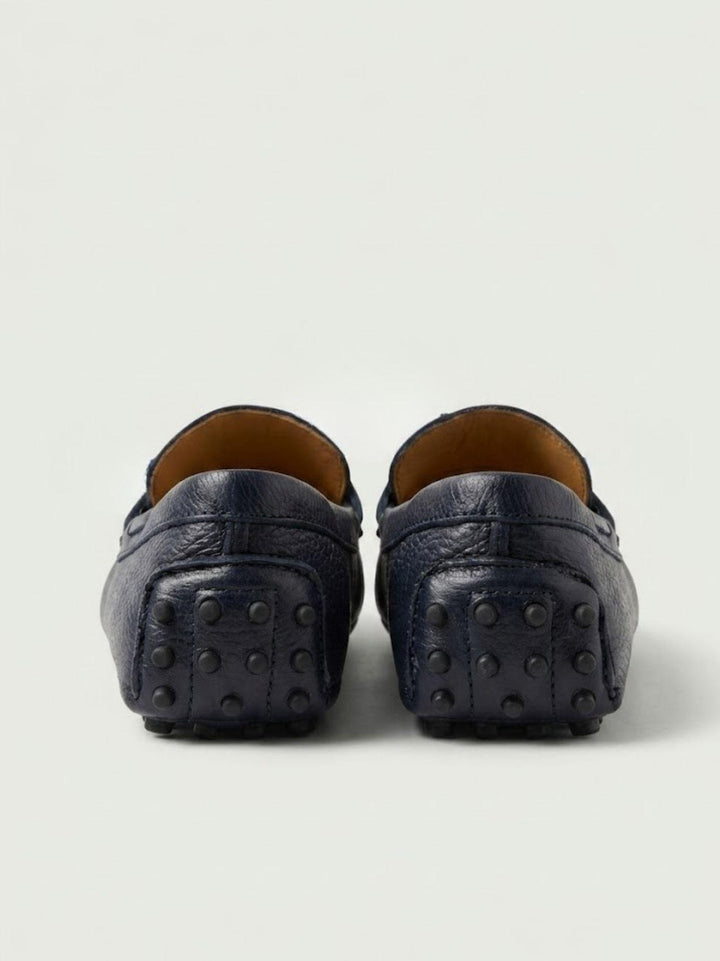 Mocassino gommini in pelle navy con morsetto bambù D8954 BLU ANDREA MORANDO 