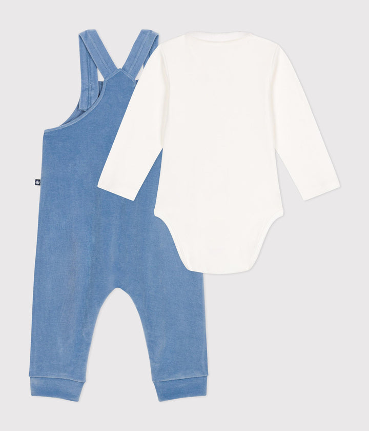 Completo salopette blu fantasia pulcini in velluto bebè A0BN8 01 PETIT BATEAU 
