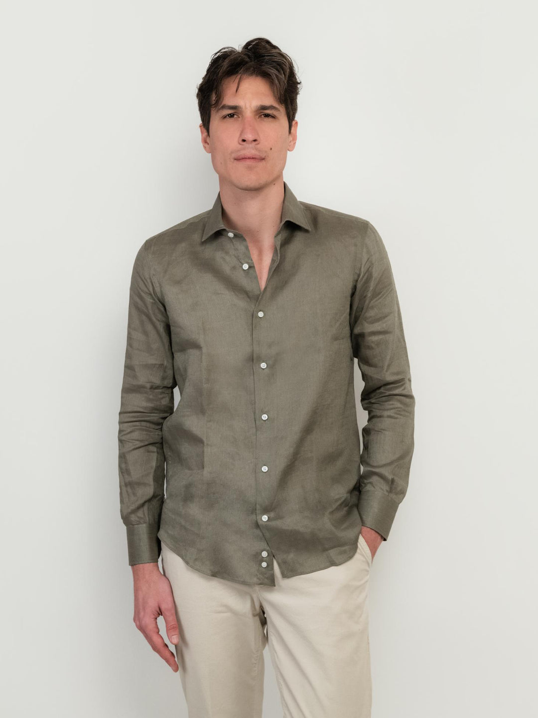 CAMICIA IN LINO COLOR FANGO