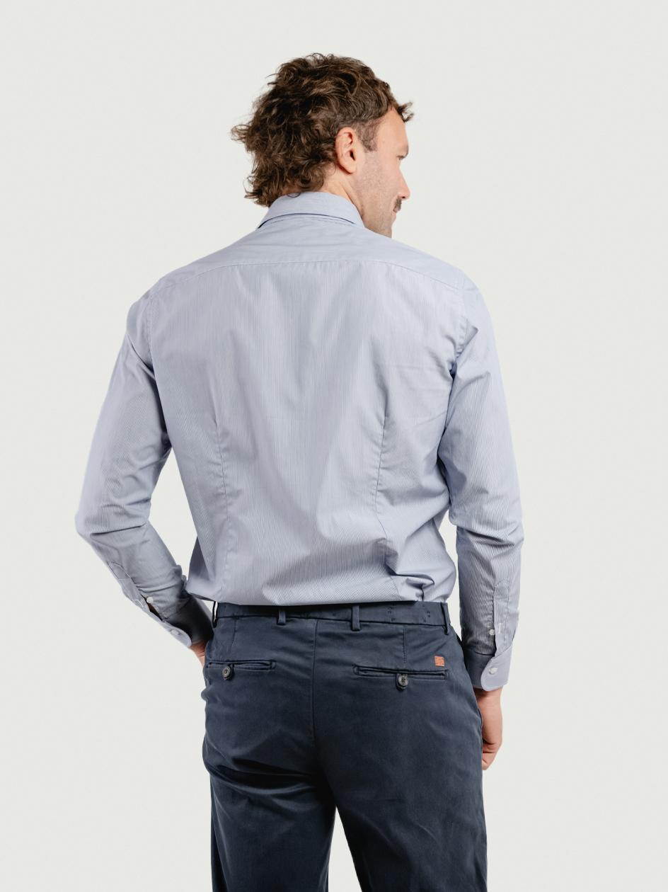 CAMICIA SLIM IN TWILL DI COTONE CON FANTASIA MICRORIGA BLU TWILLSLIM RIGA BLU ANDREA MORANDO 