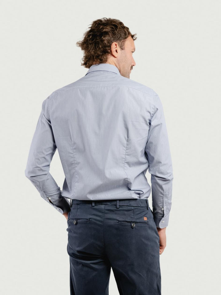 CAMICIA SLIM IN TWILL DI COTONE CON FANTASIA MICRORIGA BLU TWILLSLIM RIGA BLU ANDREA MORANDO 