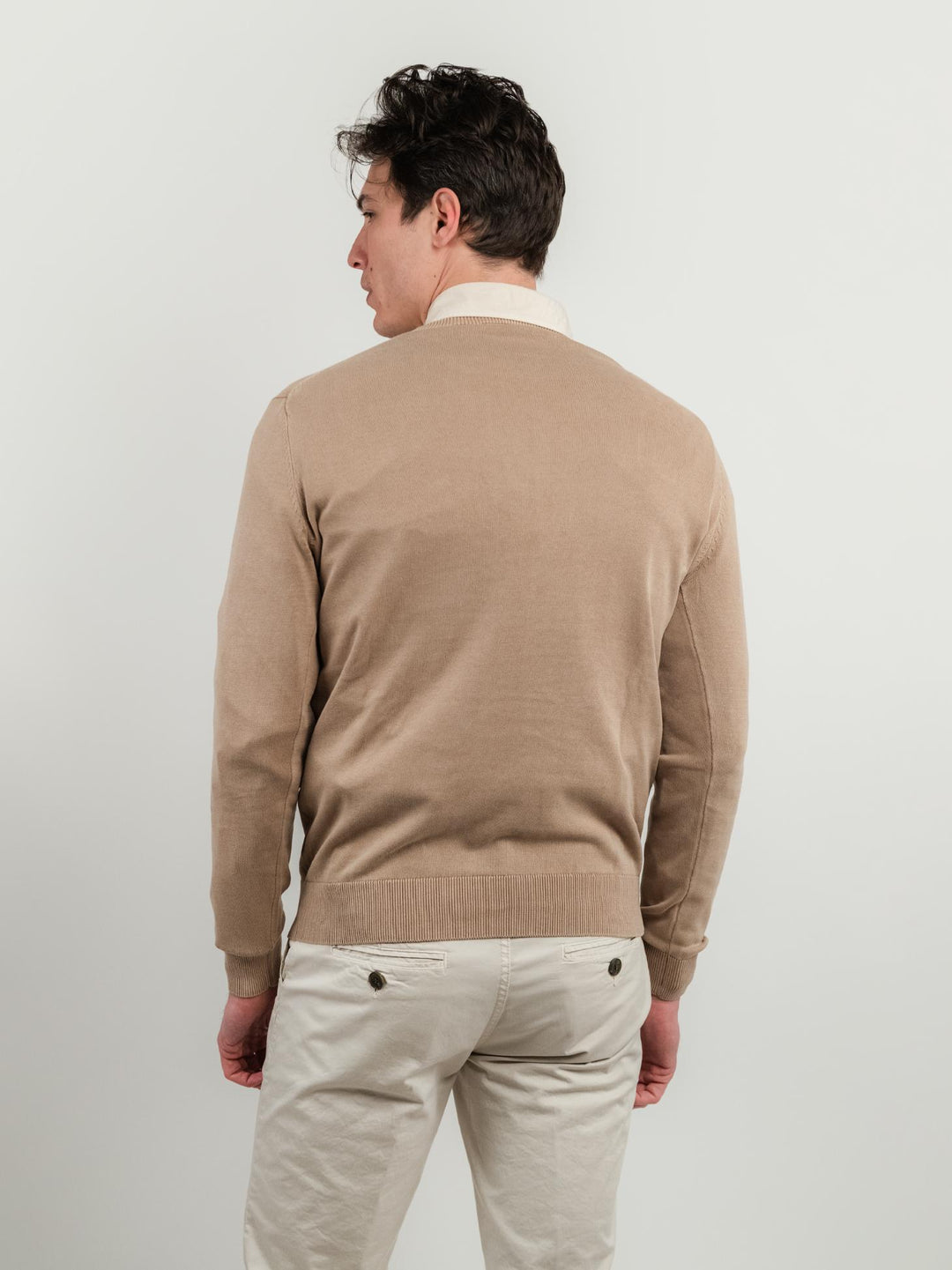 MAGLIA GIROCOLLO IN COTONE RASATO BEIGE