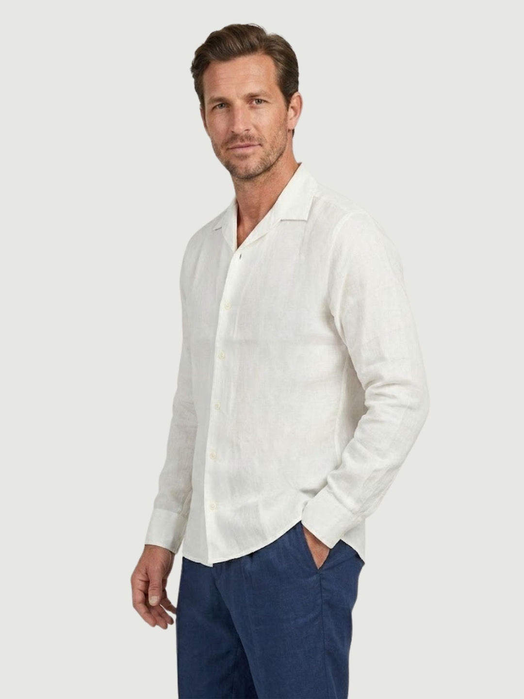 Camicia in tessuto chambray lino e cotone bianca CRAIG 01 DEPERLU 