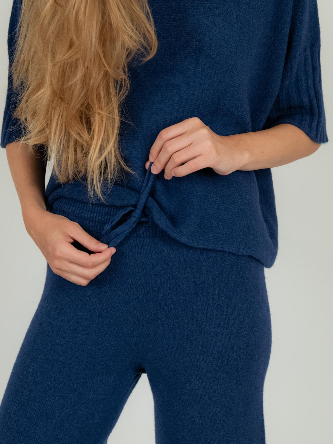 PANTALONE A PALAZZO IN MAGLIA BLU 0370/176 1073 BIMOR 