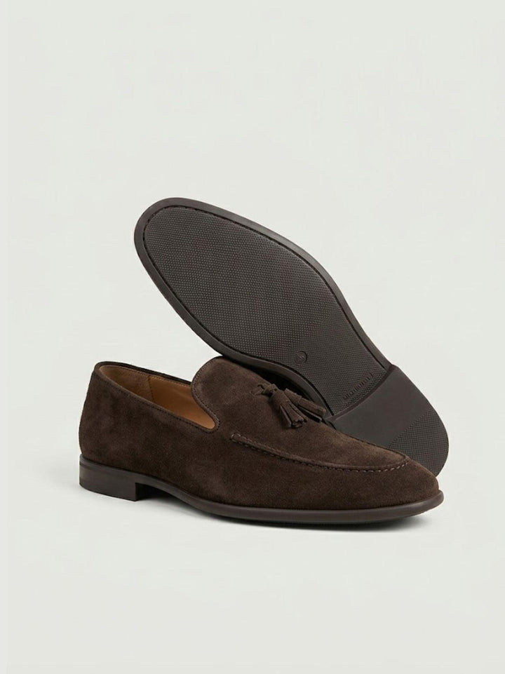 Mocassino Tassel Loafer in pelle scamosciata cioccolato 1128 CACAO ANDREA MORANDO 