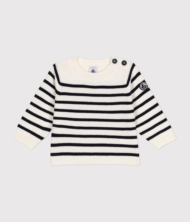 Pullover in maglia di lana e cotone a righe A0B3U 01 PETIT BATEAU 