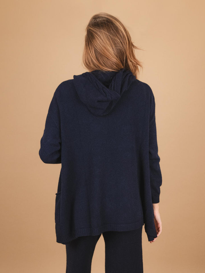 CARDIGAN LUNGO APERTO CON CAPPUCCIO BLU 0170/39 0115 BIMOR 