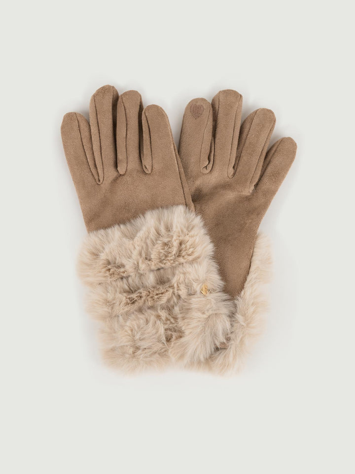 GUANTI SCAMOSCIATI CON DETTAGLIO IN ECOPELLICCIA GL1562 BEIGE ANDREA MORANDO 