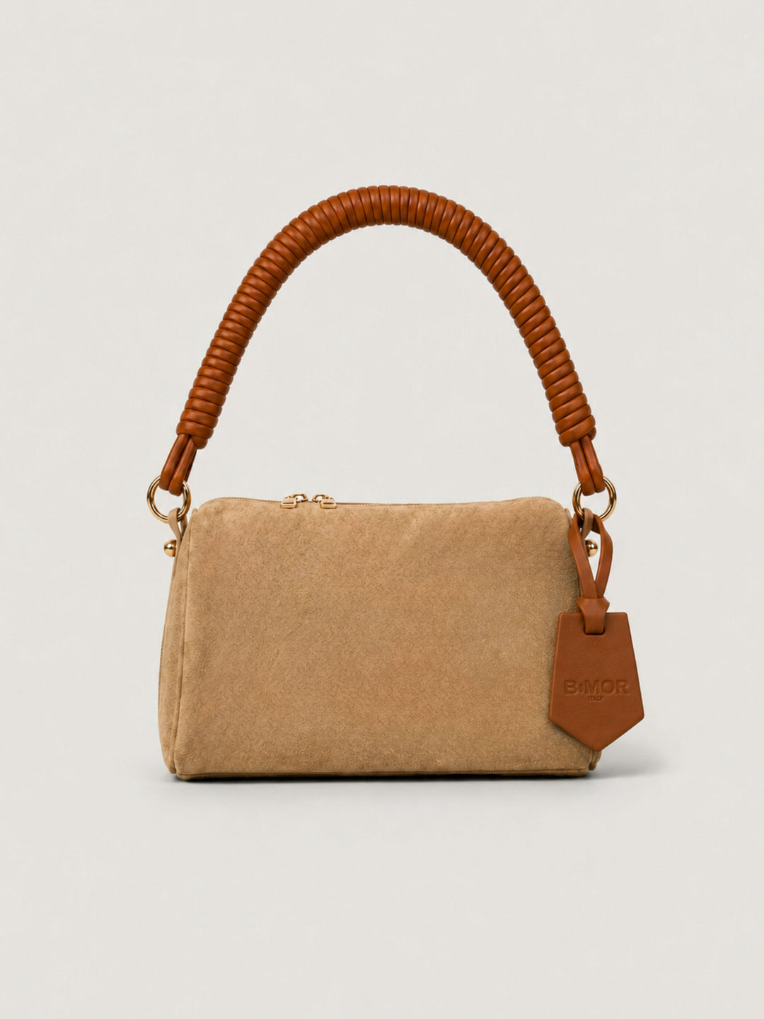 Borsa a spalla Mini Cube in pelle scamosciata beige MINI CUBE BEIGE BIMOR 