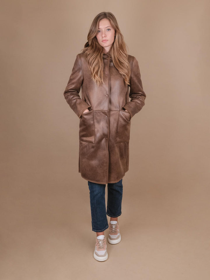 ECO-MONTONE REVERSIBILE  E ECO-PELLICCIA MARRONE B357CAMO 011 ANDREA MORANDO 