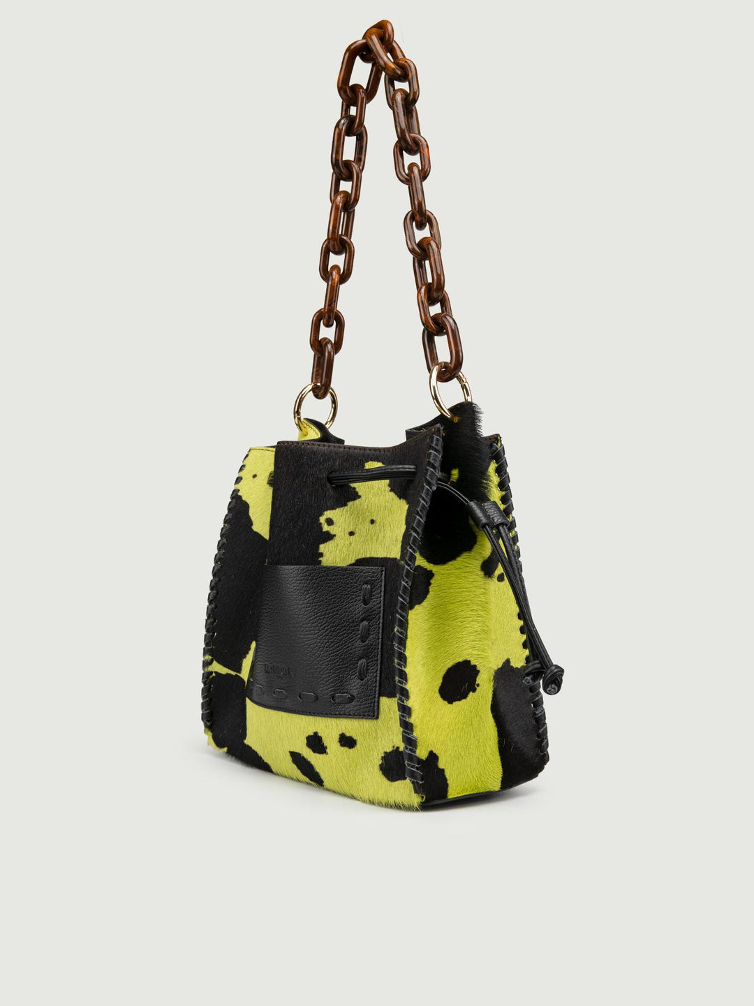 BORSA POCAHONTAS IN CAVALLINO COW PRINT LIME POCAHONTAS CAVALLINO VERDE BIMOR 