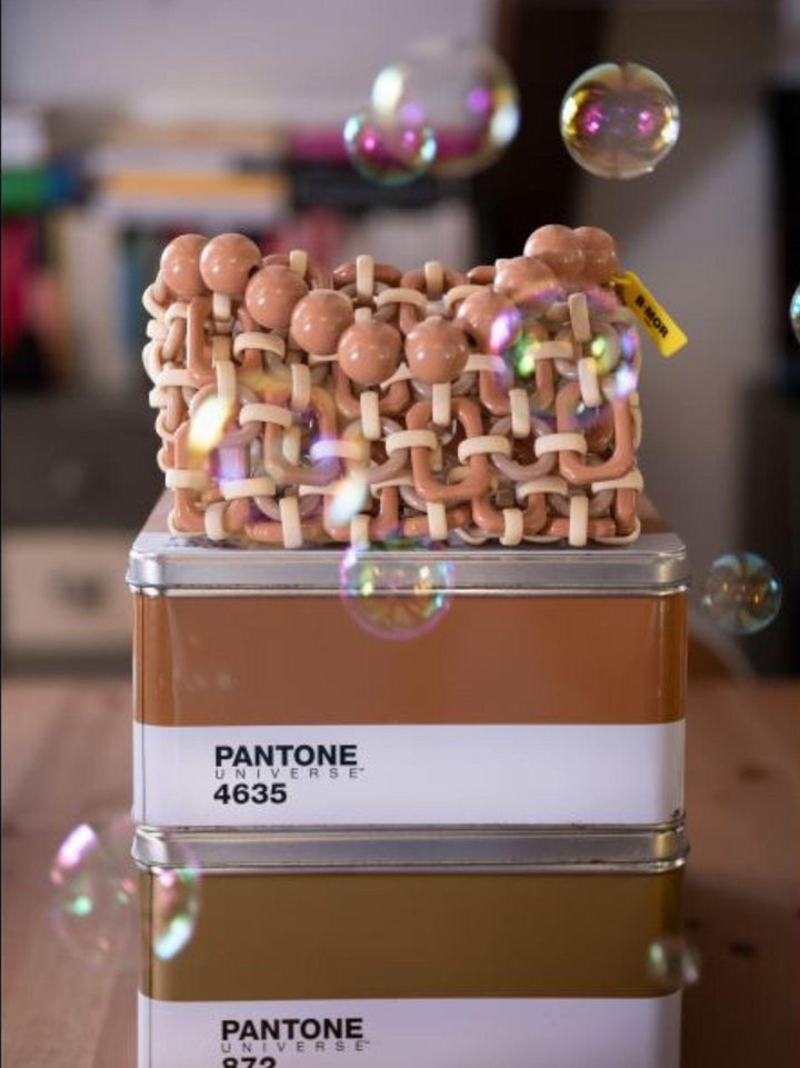 BORSA A BAULETTO IN RESINA MULTICOLOR BEIGE "BUBBLE"