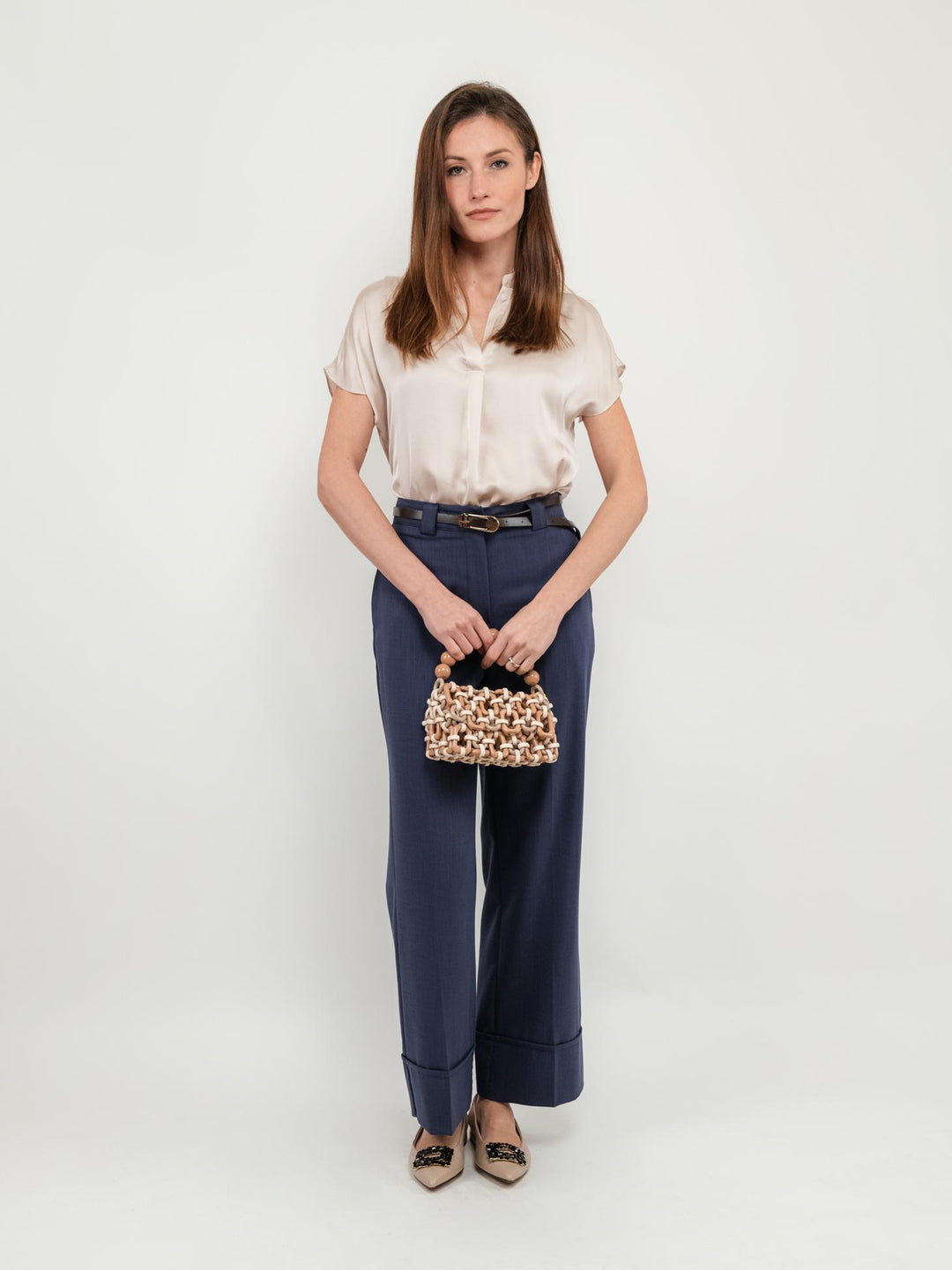PANTALONE A PALAZZO BLUETTE CON MAXI RISVOLTO