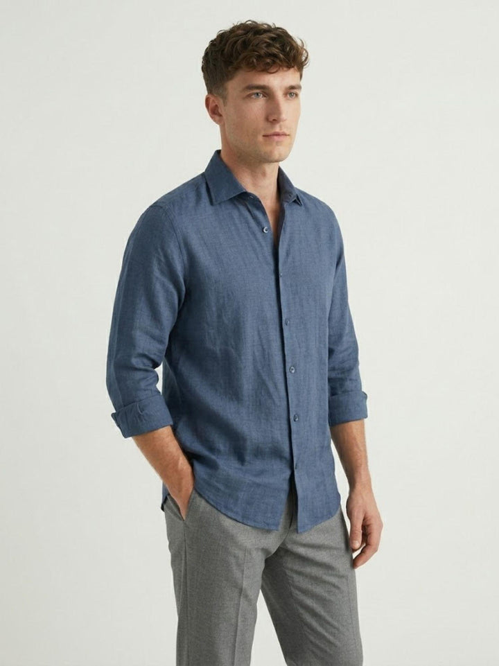 camicia in lino blu cobalto 9432900 208 ANDREA MORANDO 