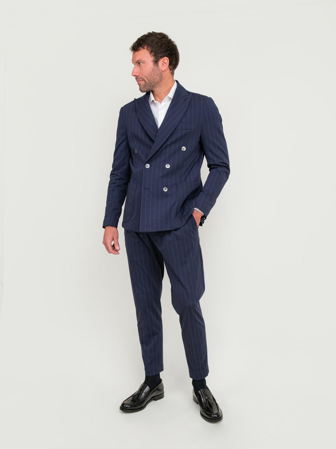 BLAZER IN COTONE GESSATO  BLU NAVY OF1S2S4G019M 174 ANDREA MORANDO 