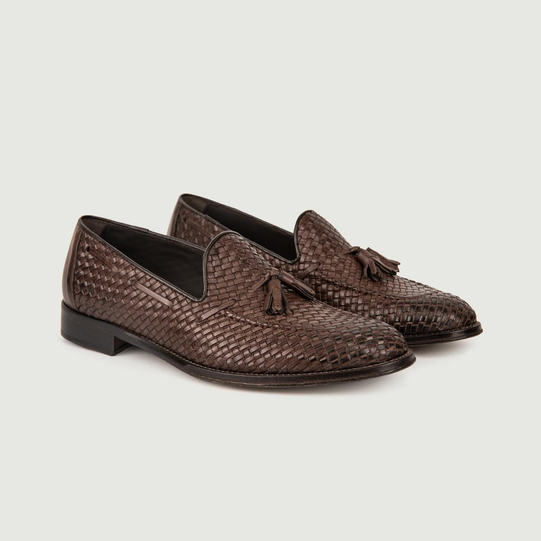 Mocassino con nappine in pelle intrecciata testa moro 6565 T MORO ANDREA MORANDO 