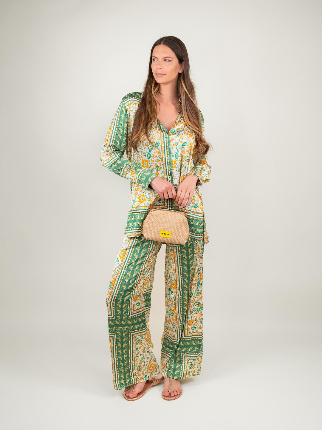 PANTALONE A PALAZZO FANTASIA VERDE E ARANCIO 9821 VERDE/ARANCIO ANDREA MORANDO 