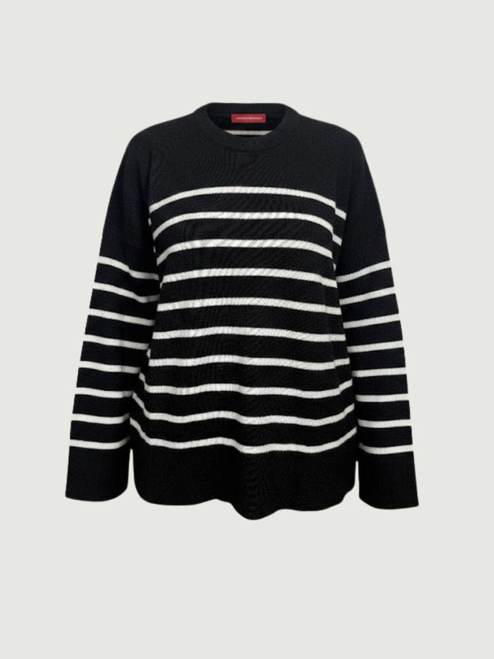 Maglia in lana nera a righe bianche 14284M NERO-NATURALE ANDREA MORANDO 