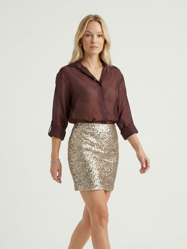 Camicia semitrasparente cioccolato M796/071 141 ANDREA MORANDO 