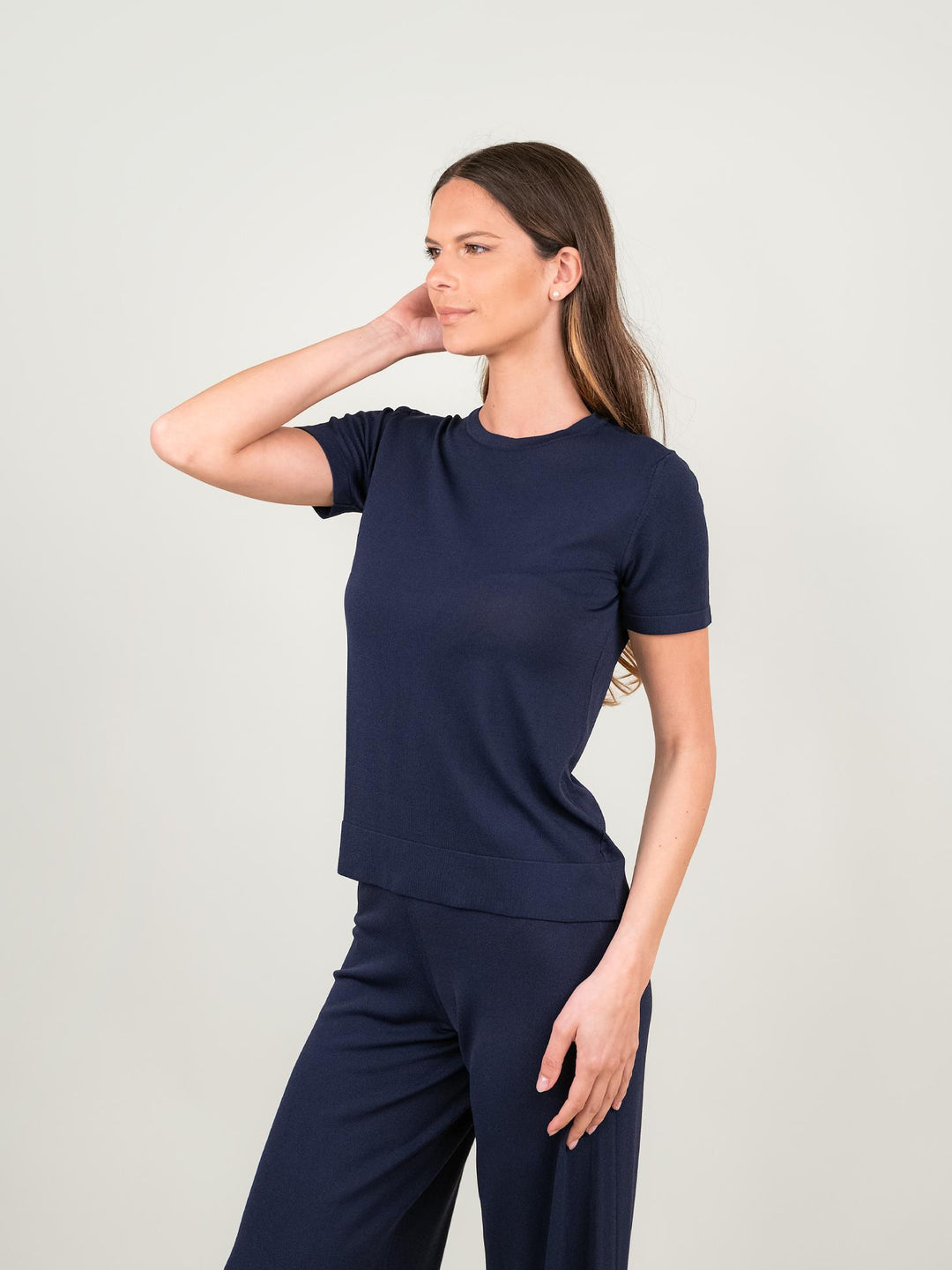 T-SHIRT A MANICA CORTA IN MAGLIA BLU 2666 BLU ANDREA MORANDO 