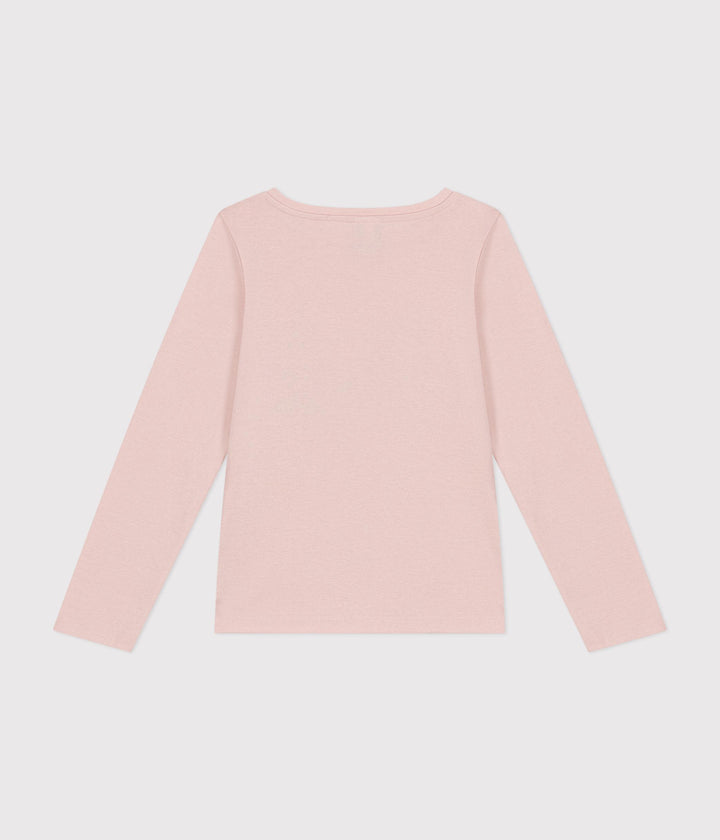 T-shirt rosa con stampa a maniche lunghe a costine A0BM1 01 PETIT BATEAU 