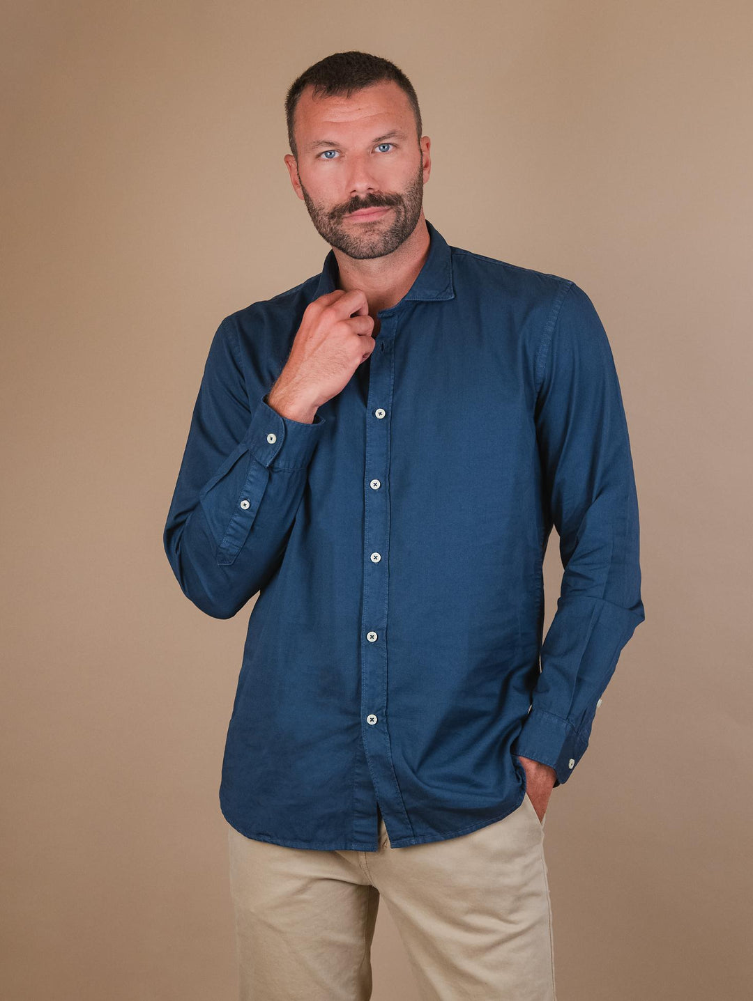 CAMICIA REGULAR IN COTONE BLU BU24W02CAGAB165PFD 215 ANDREA MORANDO 